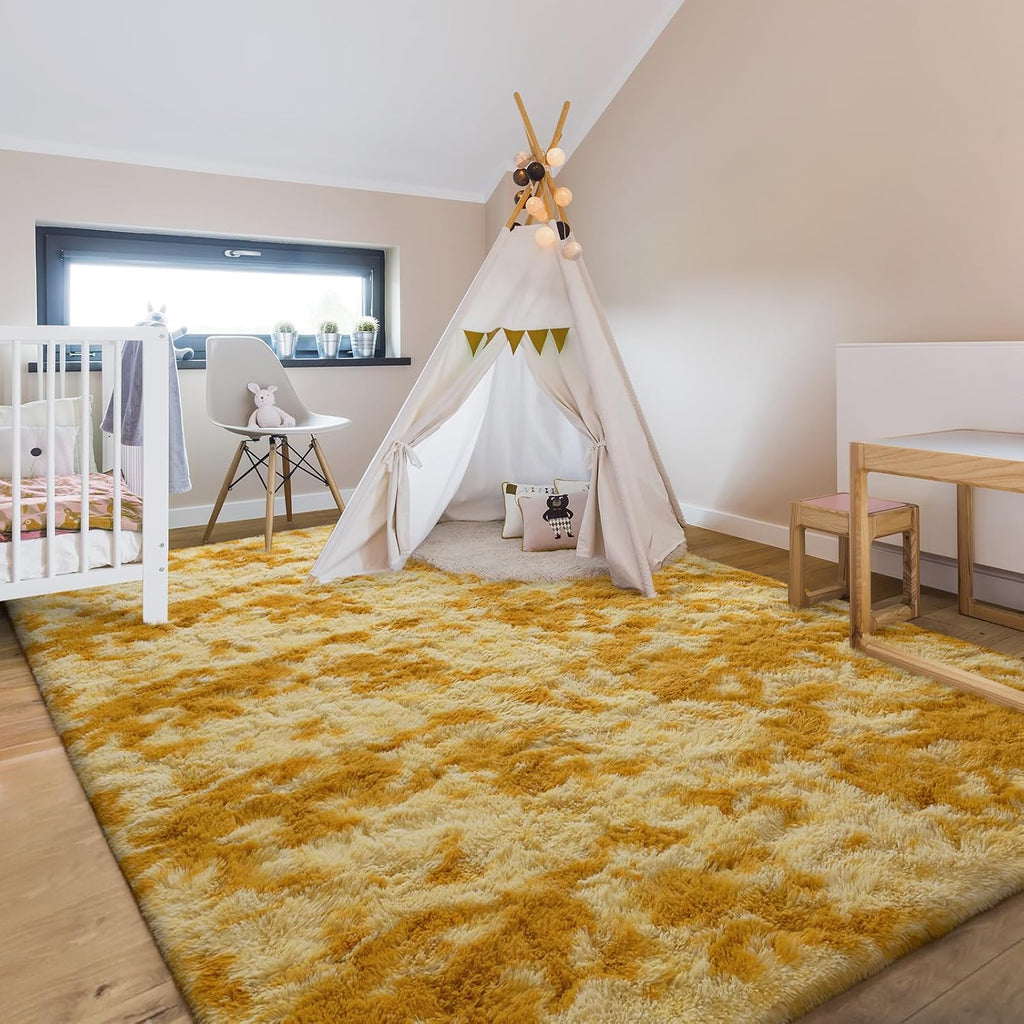 4x6 Large Washable Area Rugs for Living Room Tie-Dyed Orange Yellow