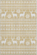 Holiday Festive Theme Soft Plush Thick Pile Christmas Area Rug 9' x 12' | Winter Cheer Xmas Playful Deer Snowflakes Plaid Patterns Gold Yellow White Color | Washable Nonslip Indoor Outdoor Rugs