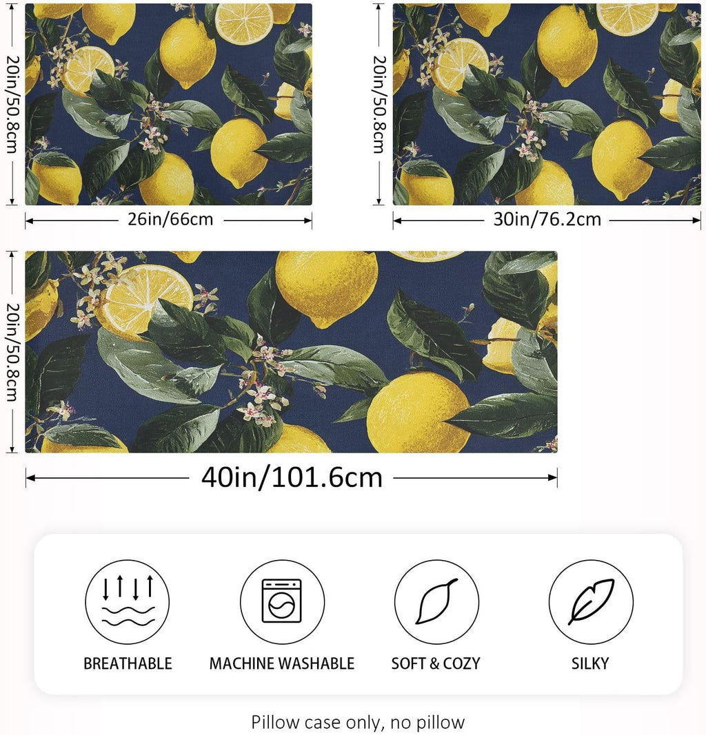 Satin Pillowcase for Hair Skin, Yellow Lemons and Blossoms Smooth Cooling Pillow Case Wrinkle Free Standard