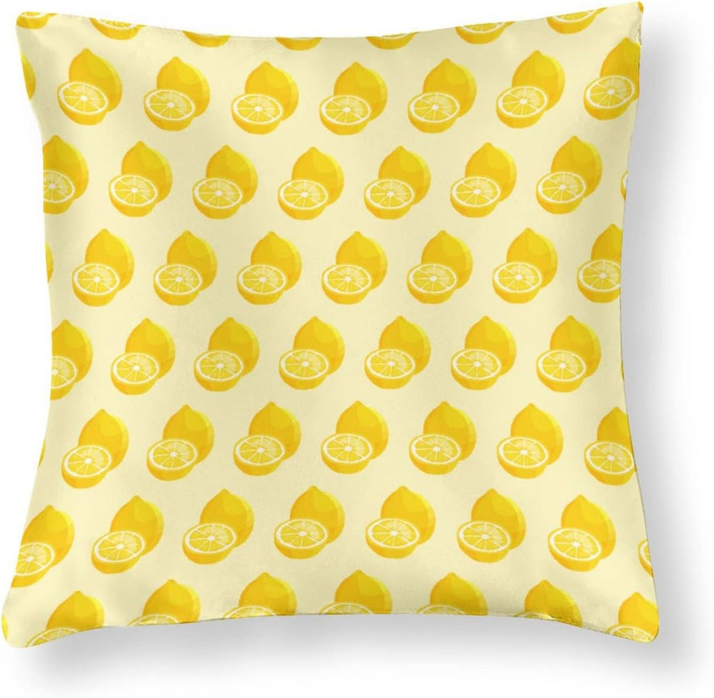 Yellow Sweet Lemon Satin Square Throw Pillow Covers Summer Lemon Throw Pillow Cover Square Hidden Zipper 16"x16" Outdoor Pillow Covers Home Decor Throw Pillows Cover Cooling Pillow case