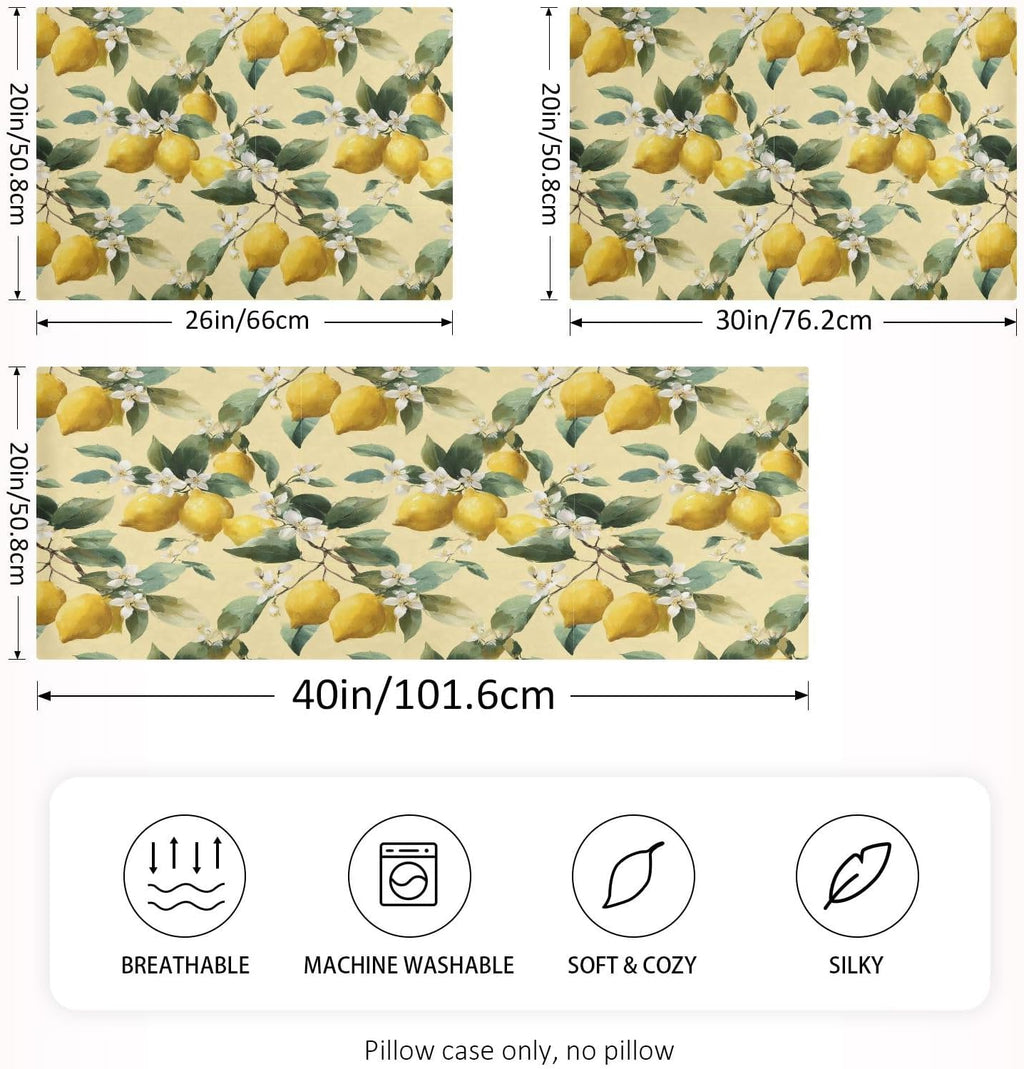 Satin Pillowcase 1 Pack Lemon Yellow Citrus Fruits (25) Similar to Silk Pillow Cases, 20" x 26" Soft Smooth Breathable Cool Pillow Cover for Hair and Skin, Standard Size