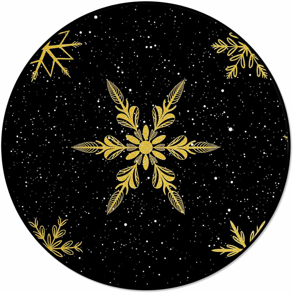 Christmas Round Area Rugs for Living Room/Bedroom/Entryway, Yellow Winter Snowflake Christmas Black Round Rugs 5Ft - Non Skid Rug Soft Circle Rug Runner Kids Room Floor Mats Throw Carpet