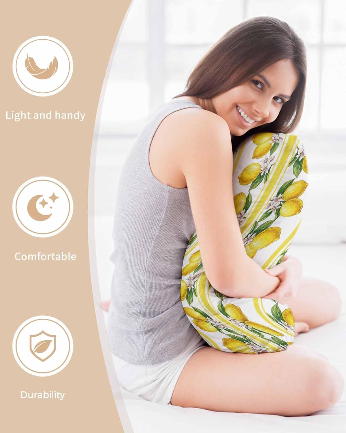 Satin Pillowcases Standard Size, Lemon Summer Silk Pillow Cases for Hair and Skin with Zipper 2 Pack, Watercolor Fruits Yellow Stripes Smooth Throw Pillow Covers for Sleeping, 20"x26"