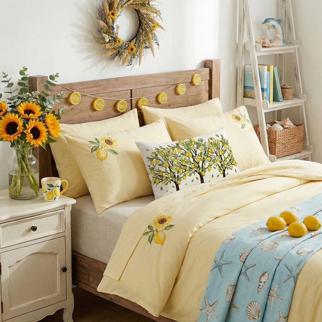 Summer Lemon Trees Pillow Cover 12x20 Inch - Farmhouse Lemon Citrus Decor Throw Pillow Case for Sofa, Bedroom, Living Room