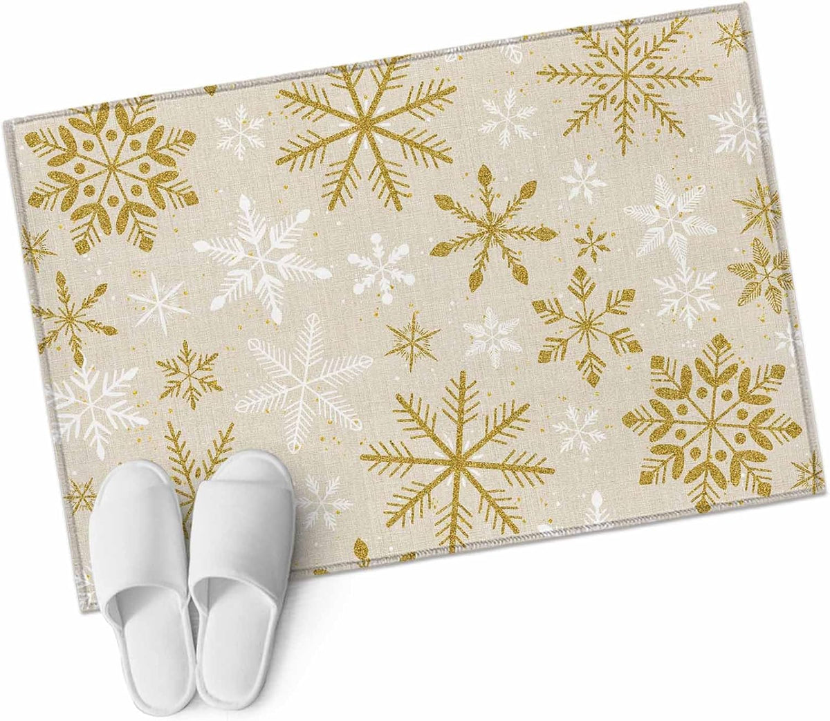 Winter Yellow Snowflake 2x3 Area Rugs for Living Room, Christmas White Snowflake Non Slip Floor Mat Washable Low-Profile Indoor Carpet for Bedroom, Dining Room, Bathroom