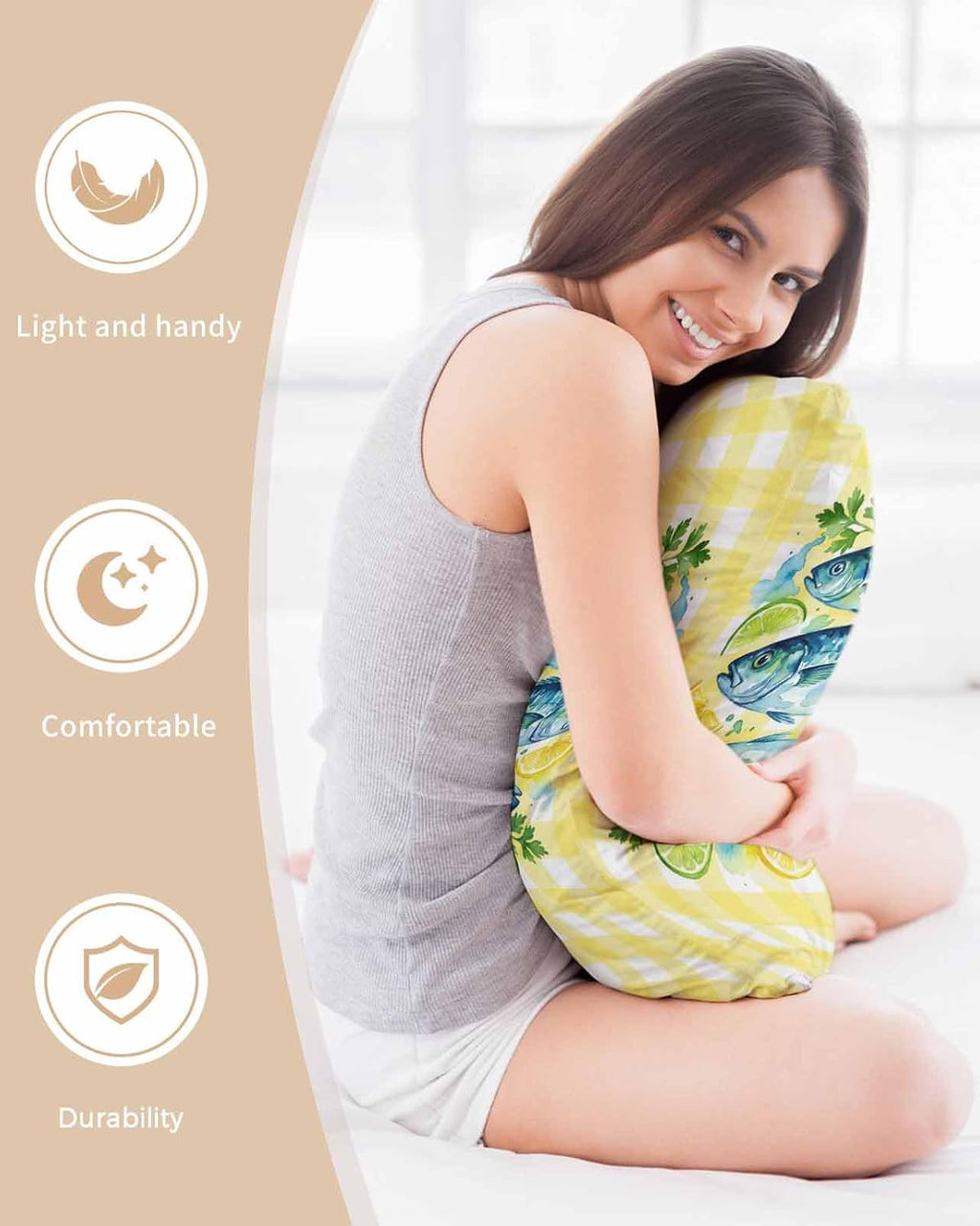 Summer Fish Standard Pillowcase Set of 2, Farmhouse Yellow Lemon Stripes Satin Pillow Case Cover with Smooth Hidden Zipper Closure, Soft Throw Pillow Covers Cases for Home Decoration 20 X 26 Inches