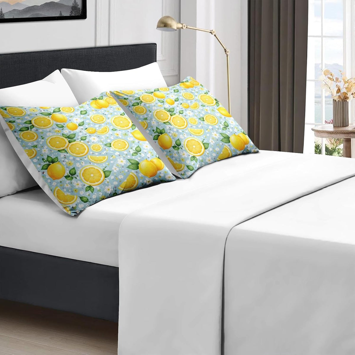 Twin Comforter Set, 5 Pieces Lemon Summer Bedding Set