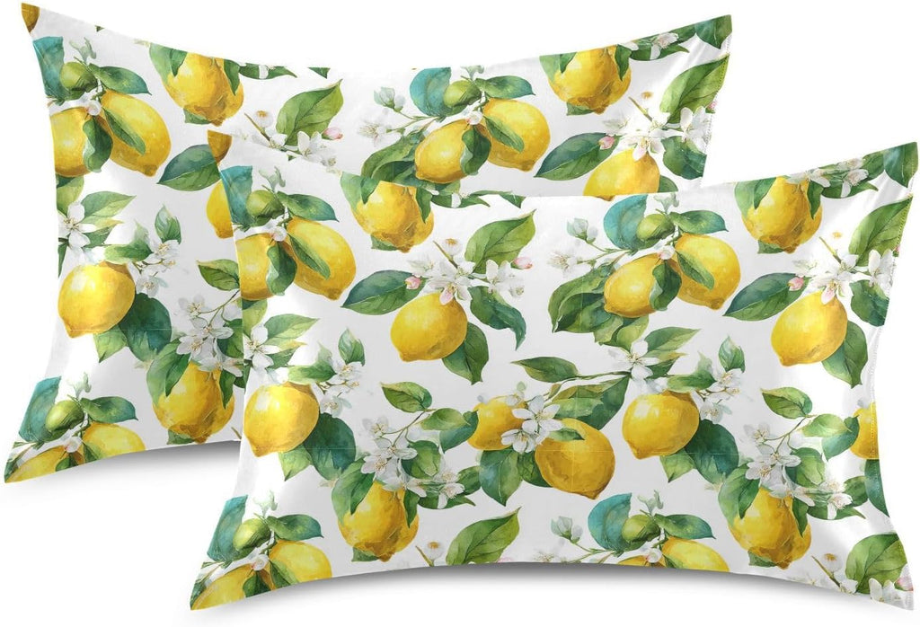 Satin Pillowcase 1 Pack Lemon Yellow Citrus Fruits (13) Similar to Silk Pillow Cases, 20" x 26" Soft Smooth Breathable Cool Pillow Cover for Hair and Skin, Standard Size