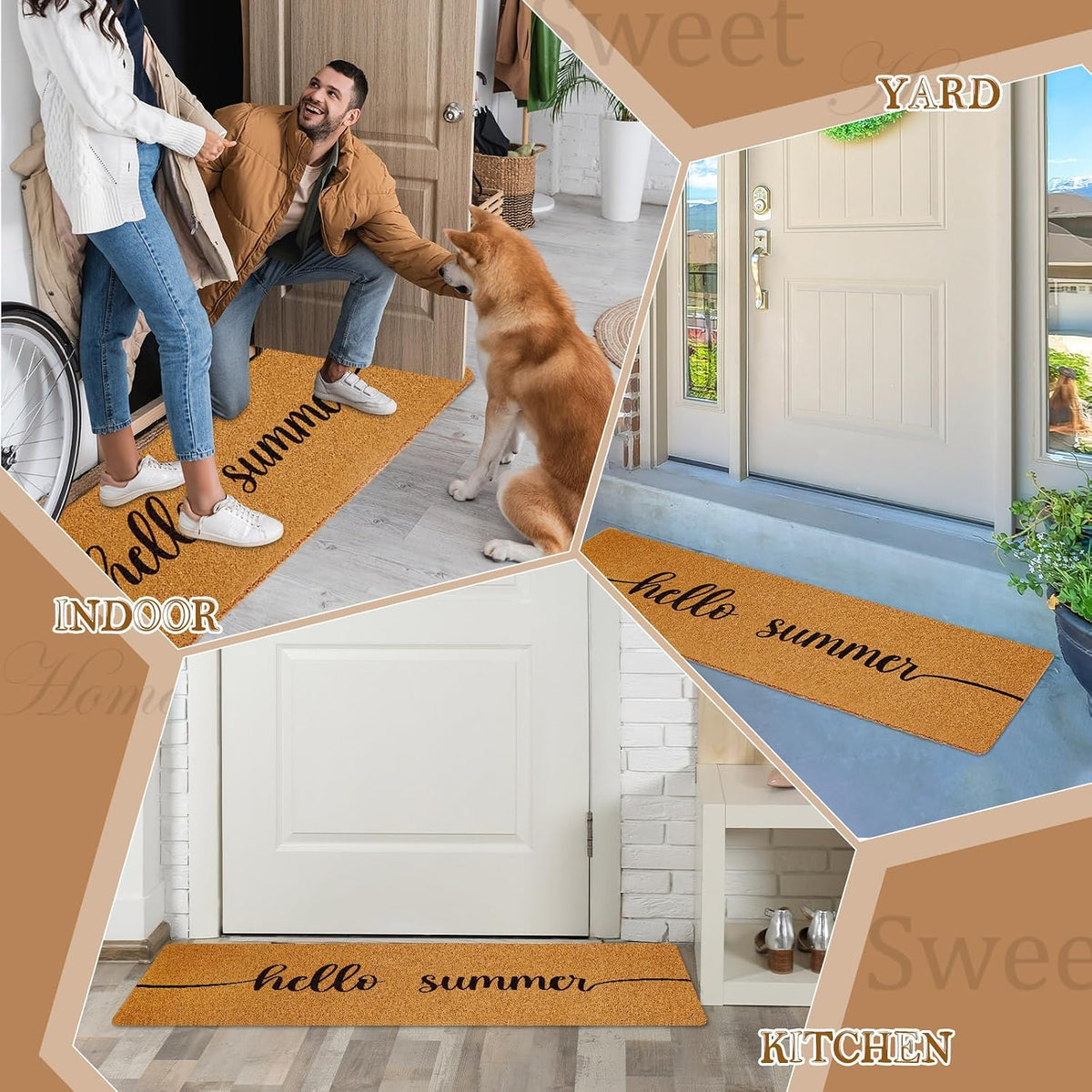48''x16'' Long Doormat for Entrance Entry,Hello Summer,Yellow