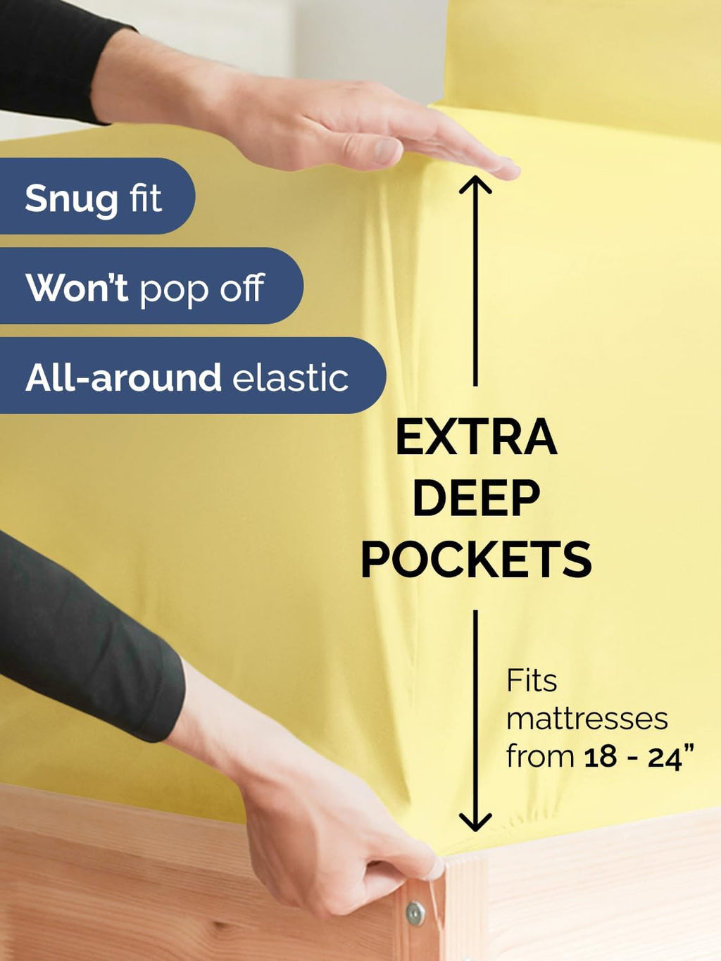 Extra Deep Split King Sheet Set - 7 Piece Breathable & Cooling - Yellow