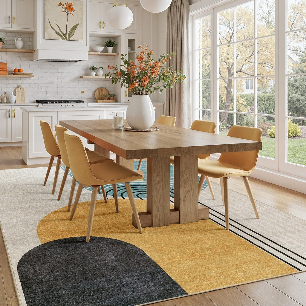 DCX 5x7 Area Rug Living Room: Modern Washable Indoor Carpet Blue & Yellow